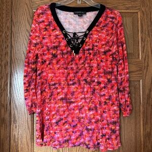 August Silk Large Pink Blouse with Cord-tie Vneck